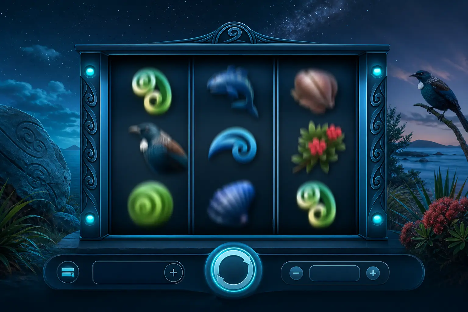 KiwiiGames game interface showing reel columns